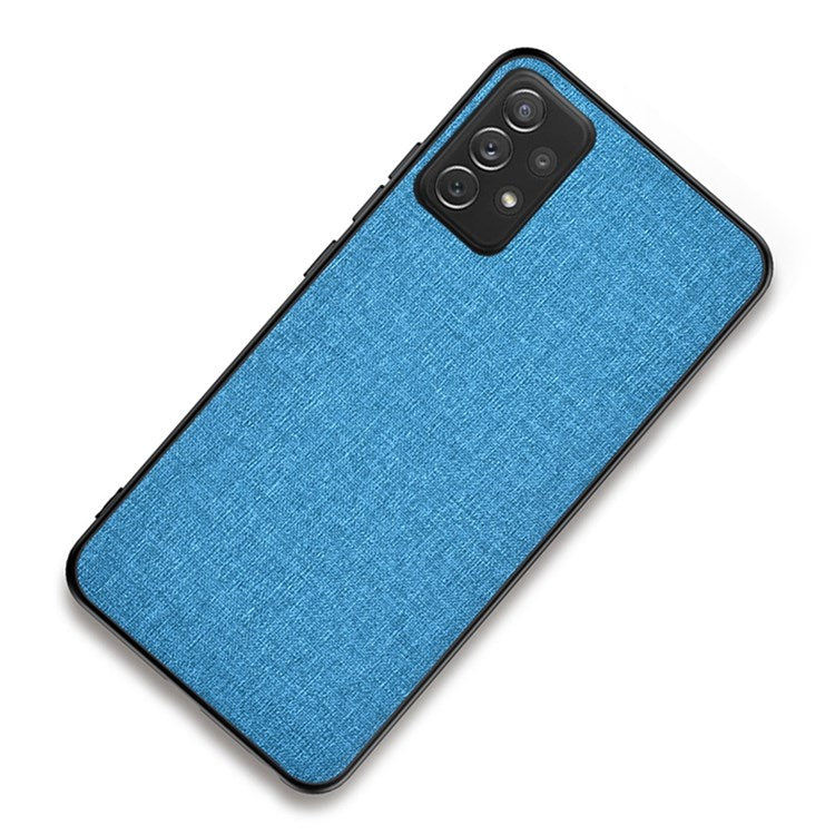 For Samsung Galaxy A13 4G Splicing Cloth Texture Shockproof PU Leather Coating Hybrid TPU + PC Drop-proof Phone Case - Baby Blue