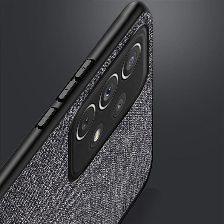 For Samsung Galaxy A13 4G Splicing Cloth Texture Shockproof PU Leather Coating Hybrid TPU + PC Drop-proof Phone Case - Baby Blue