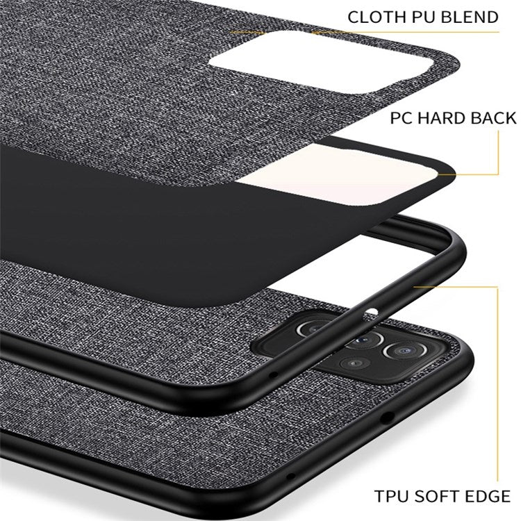 For Samsung Galaxy A13 4G Splicing Cloth Texture Shockproof PU Leather Coating Hybrid TPU + PC Drop-proof Phone Case - Baby Blue