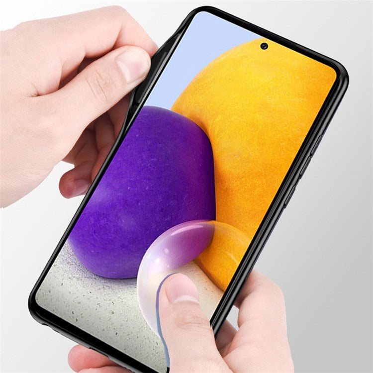 For Samsung Galaxy A13 4G Splicing Cloth Texture Shockproof PU Leather Coating Hybrid TPU + PC Drop-proof Phone Case - Baby Blue