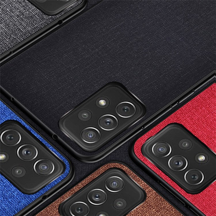 For Samsung Galaxy A13 4G Splicing Cloth Texture Shockproof PU Leather Coating Hybrid TPU + PC Drop-proof Phone Case - Baby Blue