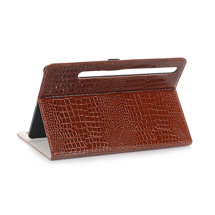 For Samsung Galaxy Tab S7+ / S8+ / S7 FE 12.4 inch Protective Case Crocodile Texture Folio Flip Cover Anti-Scratch Shockproof Tablet Case with Stand / Wallet Support Auto Wake / Sleep - Brown