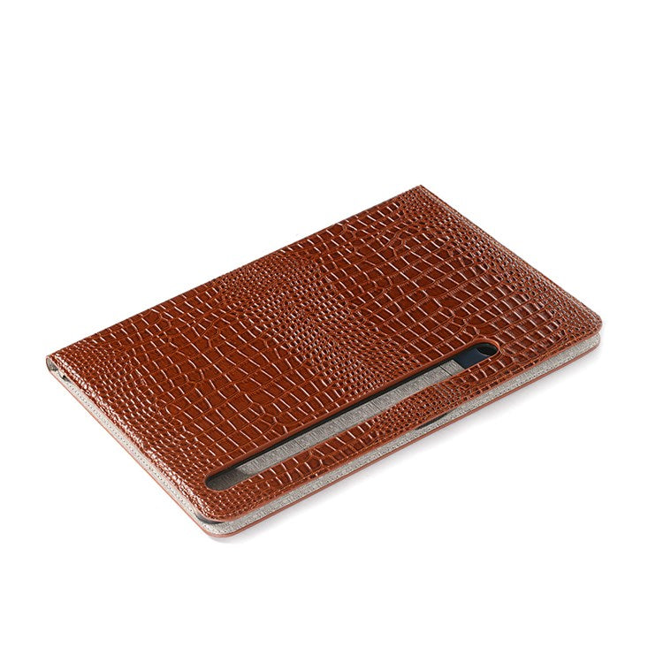 For Samsung Galaxy Tab S7+ / S8+ / S7 FE 12.4 inch Protective Case Crocodile Texture Folio Flip Cover Anti-Scratch Shockproof Tablet Case with Stand / Wallet Support Auto Wake / Sleep - Brown