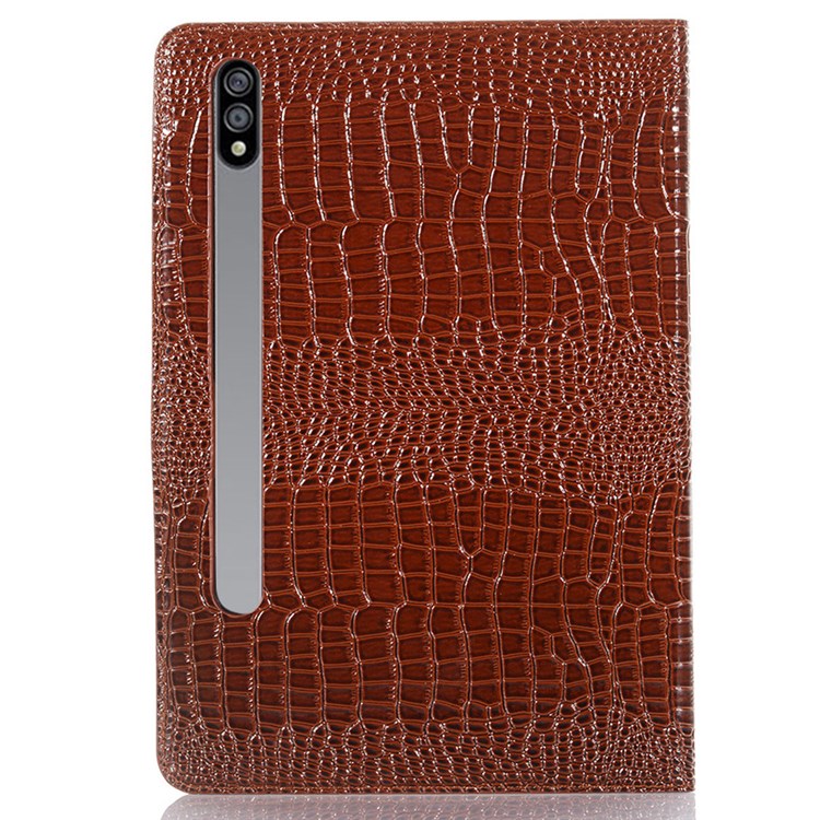 For Samsung Galaxy Tab S7+ / S8+ / S7 FE 12.4 inch Protective Case Crocodile Texture Folio Flip Cover Anti-Scratch Shockproof Tablet Case with Stand / Wallet Support Auto Wake / Sleep - Brown