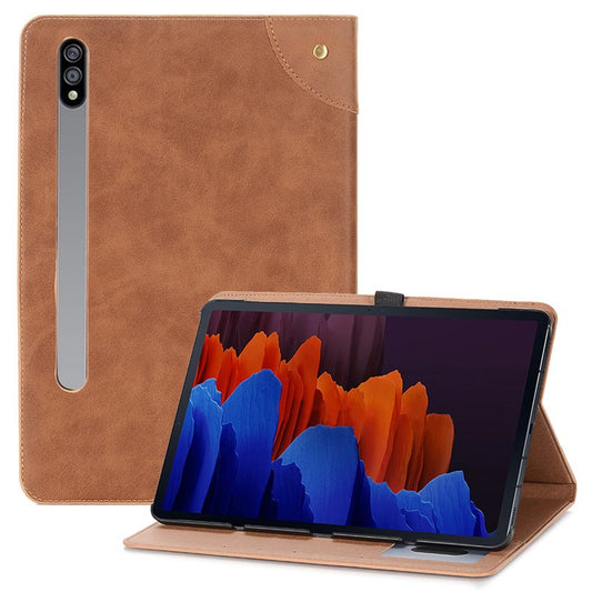 For Samsung Galaxy Tab S7+ / S8+ / S7 FE 12.4 inch Protective Retro Folio Flip Cover Scratch Resistant Shockproof Tablet Case with Stand / Card Slots Support Auto Wake / Sleep - Light Brown