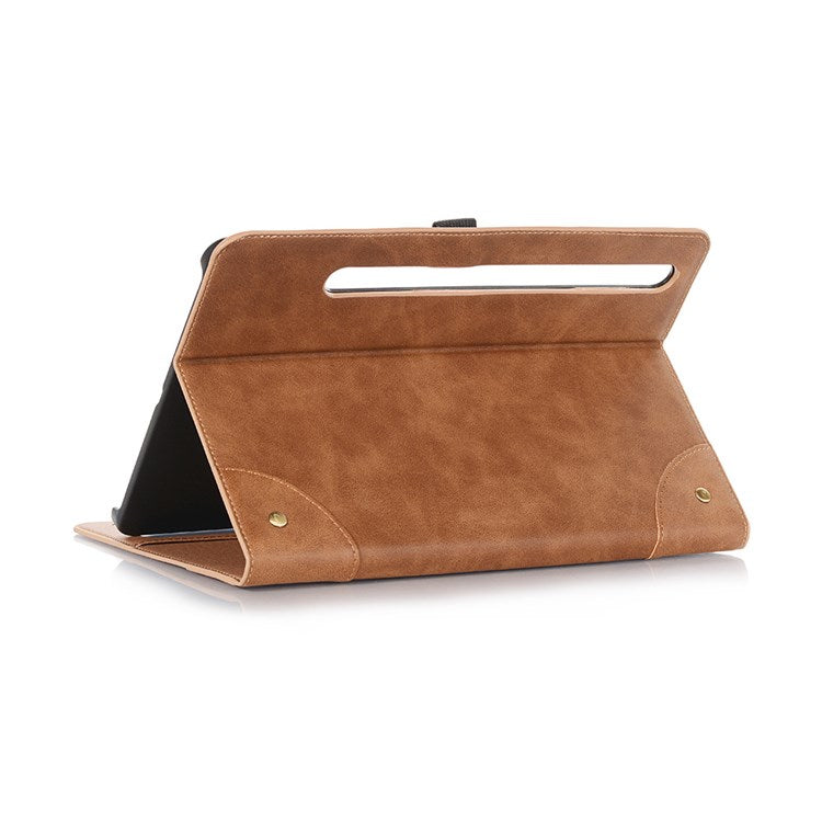 For Samsung Galaxy Tab S7+ / S8+ / S7 FE 12.4 inch Protective Retro Folio Flip Cover Scratch Resistant Shockproof Tablet Case with Stand / Card Slots Support Auto Wake / Sleep - Light Brown