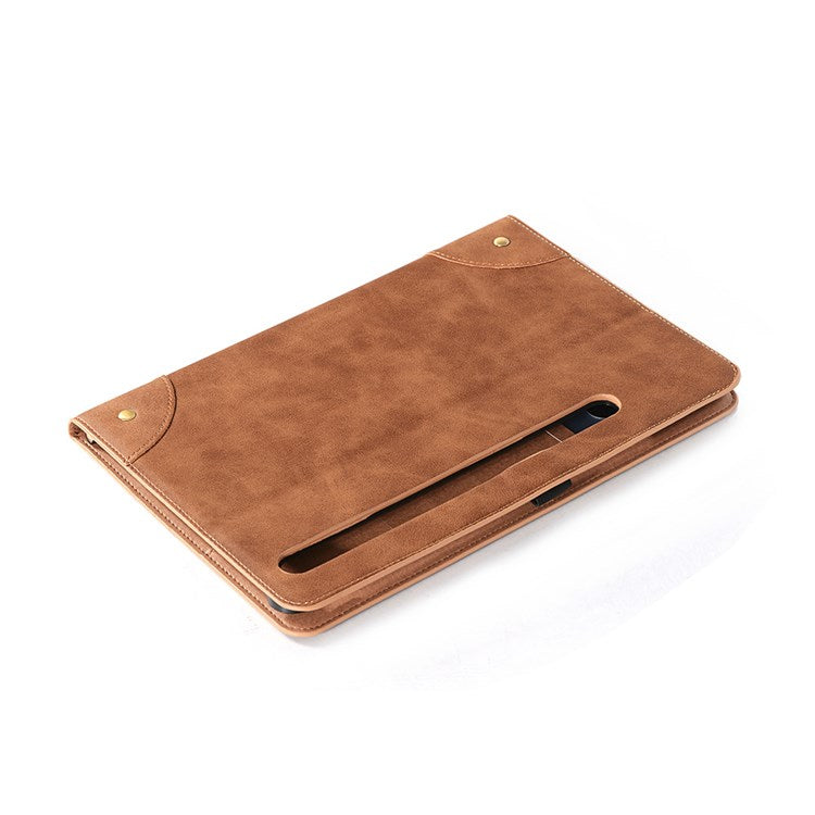 For Samsung Galaxy Tab S7+ / S8+ / S7 FE 12.4 inch Protective Retro Folio Flip Cover Scratch Resistant Shockproof Tablet Case with Stand / Card Slots Support Auto Wake / Sleep - Light Brown