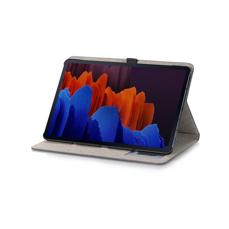 For Samsung Galaxy Tab S7+ / S8+ / S7 FE 12.4 inch Cross Texture Shockproof Folio Flip Cover Scratch Resistant Protective Tablet Stand Wallet Case with Auto Wake / Sleep Function - Dark Blue