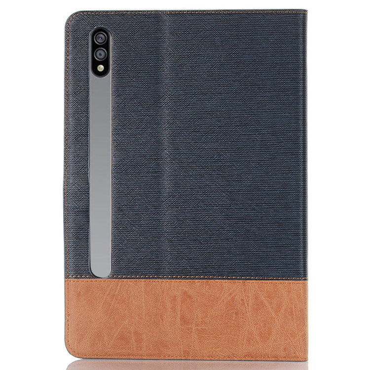 For Samsung Galaxy Tab S7+ / S8+ / S7 FE 12.4 inch Cross Texture Shockproof Folio Flip Cover Scratch Resistant Protective Tablet Stand Wallet Case with Auto Wake / Sleep Function - Dark Blue