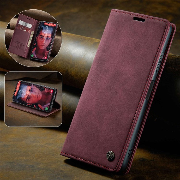 CASEME 013 Series Cell Phone Case Bag for Samsung Galaxy A13 4G, PU Leather Wallet Magnetic Design Card Slots Stand Phone Cover - Red