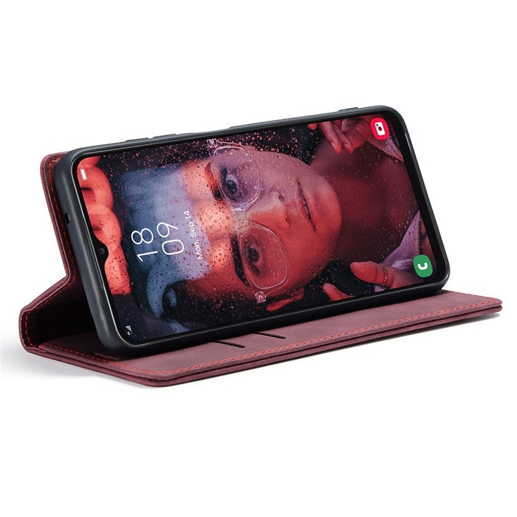 CASEME 013 Series Cell Phone Case Bag for Samsung Galaxy A13 4G, PU Leather Wallet Magnetic Design Card Slots Stand Phone Cover - Red