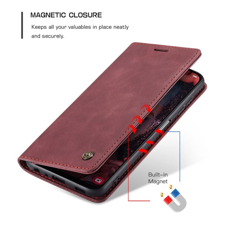 CASEME 013 Series Cell Phone Case Bag for Samsung Galaxy A13 4G, PU Leather Wallet Magnetic Design Card Slots Stand Phone Cover - Red