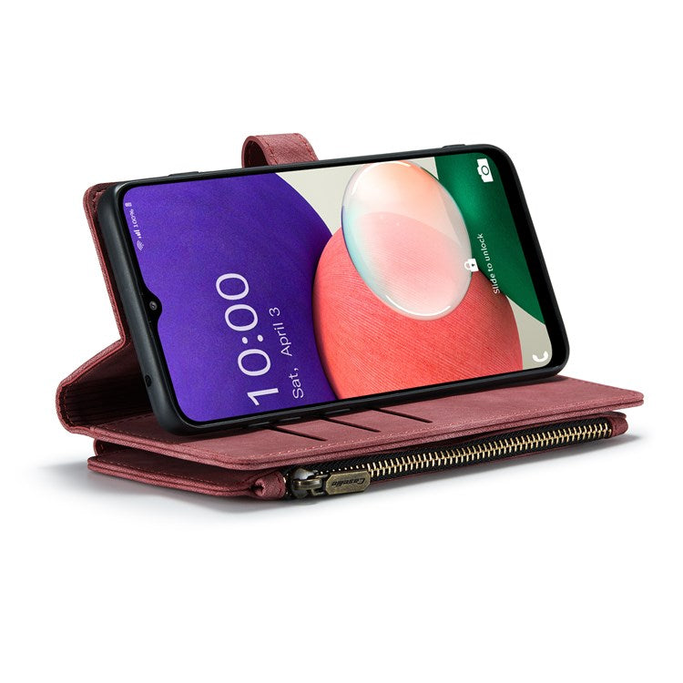CASEME C30 Series for Samsung Galaxy A22 5G (EU Version) Supporting Stand Design Anti-collision PU Leather Phone Case Zipper Pocket Wallet Phone Cover - Red