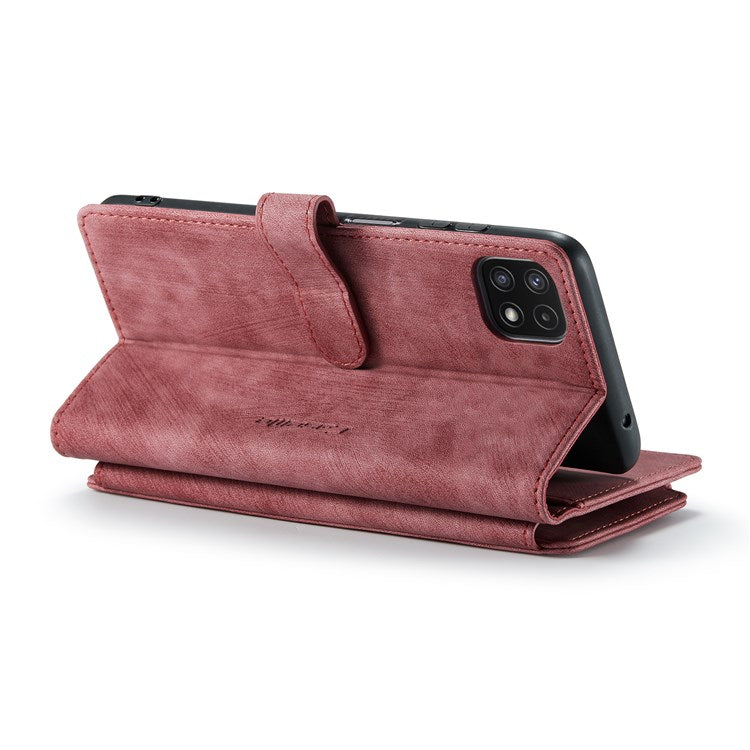 CASEME C30 Series for Samsung Galaxy A22 5G (EU Version) Supporting Stand Design Anti-collision PU Leather Phone Case Zipper Pocket Wallet Phone Cover - Red