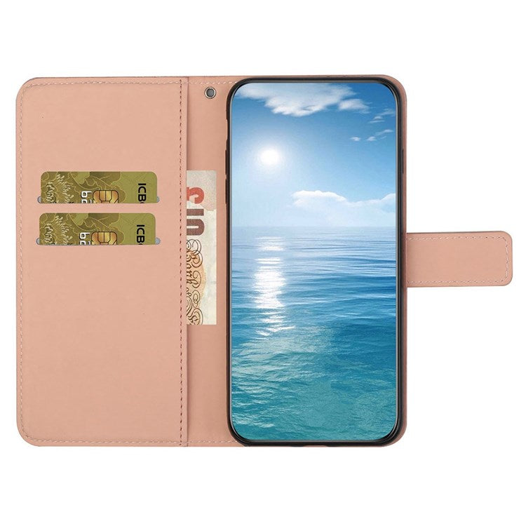 Flower Imprinted PU Leather Case for Samsung Galaxy A13 4G, Ethnic Style Leather Wallet Stand Phone Shell with Strap Magnetic Clasp Closure - Pink