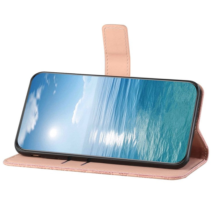 Flower Imprinted PU Leather Case for Samsung Galaxy A13 4G, Ethnic Style Leather Wallet Stand Phone Shell with Strap Magnetic Clasp Closure - Pink