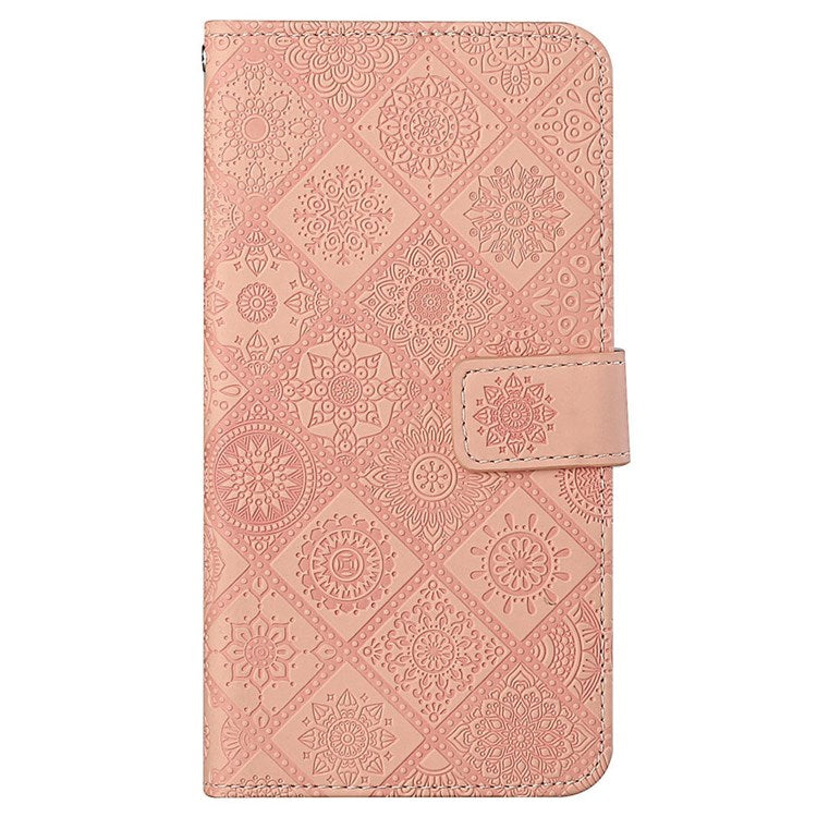 Flower Imprinted PU Leather Case for Samsung Galaxy A13 4G, Ethnic Style Leather Wallet Stand Phone Shell with Strap Magnetic Clasp Closure - Pink