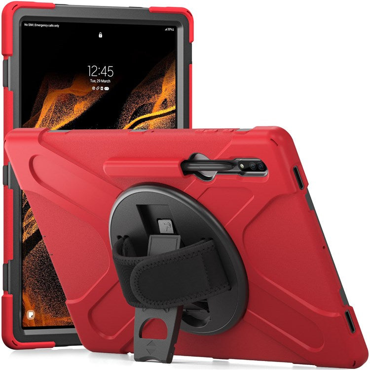 For Samsung Galaxy Tab S8 Ultra X900 / X906 / S9 Ultra X910 Hand Strap Tablet Case Hard PC + Soft TPU Shockproof Cover - Red