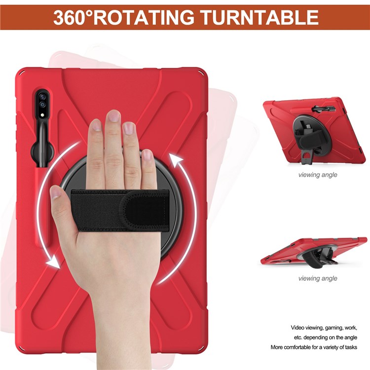 For Samsung Galaxy Tab S8 Ultra X900 / X906 / S9 Ultra X910 Hand Strap Tablet Case Hard PC + Soft TPU Shockproof Cover - Red