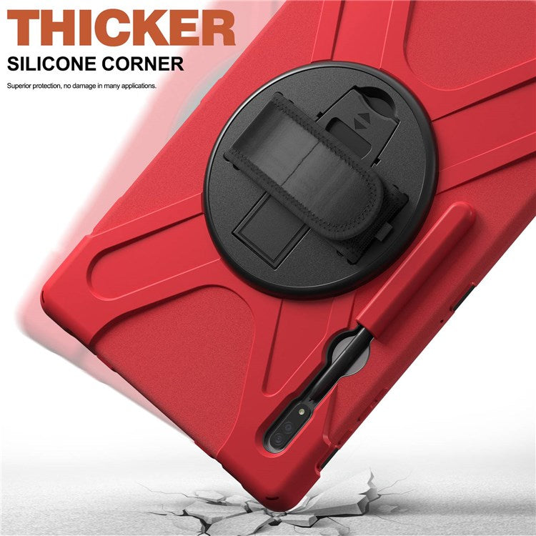 For Samsung Galaxy Tab S8 Ultra X900 / X906 / S9 Ultra X910 Hand Strap Tablet Case Hard PC + Soft TPU Shockproof Cover - Red