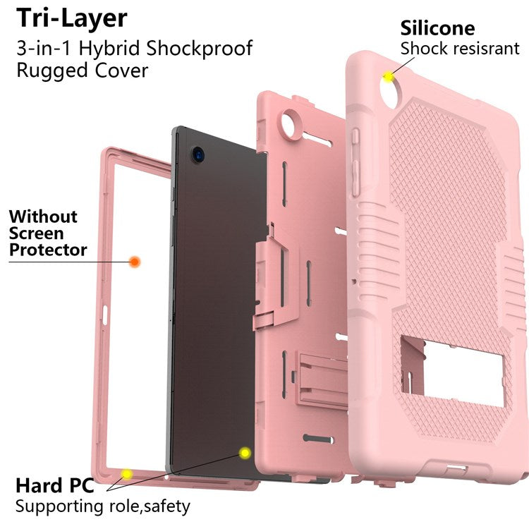Robot B2 Series for Samsung Galaxy Tab A8 10.5 (2021) / (2022) Contrast Color PC + Silicone Tablet Cover Kickstand Design Protective Case - Rose Gold