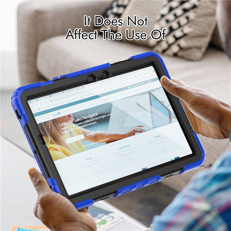 For Samsung Galaxy Tab S8 11-inch (2022) Wi-Fi SM-X700/S8 5G SM-X706 Anti-scratch PC + Silicone + PET Screen Protector Tablet Case Swivel Kickstand Cover with Shoulder Strap - Black/Blue