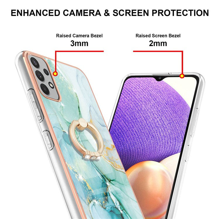 YB IMD Series-10 for Samsung Galaxy A23 5G (Global Version) / 4G Marble Pattern IMD Bump Proof TPU Case Rotary Ring Kickstand Electroplating Frame Phone Cover - Green 003