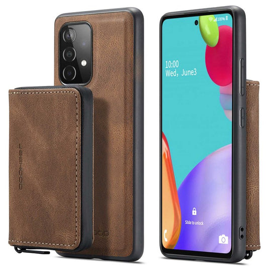 JEEHOOD For Samsung Galaxy A53 5G Detachable Magnetic Zipper Wallet Case Kickstand Leather Coated TPU Phone Cover - Brown