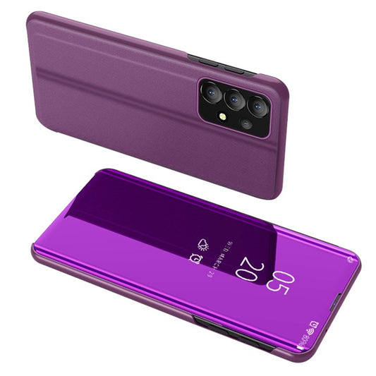 For Samsung Galaxy A13 4G Smart View Window Flip Cover PU Leather Electroplate Stand Mirror Bookstyle Case - Purple
