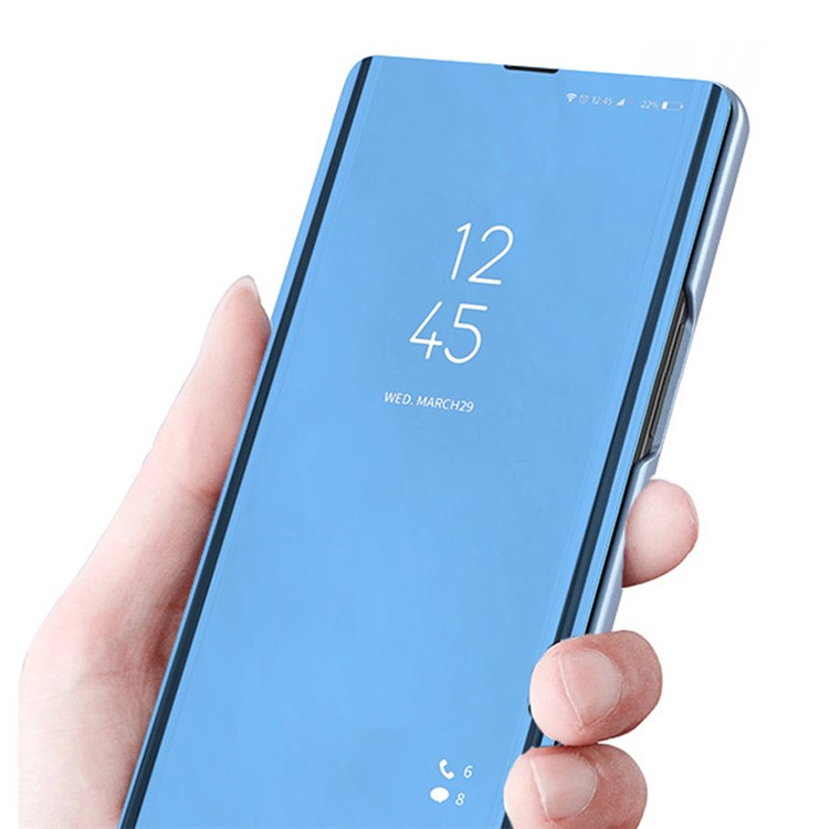 For Samsung Galaxy A13 4G Smart View Window Flip Cover PU Leather Electroplate Stand Mirror Bookstyle Case - Purple