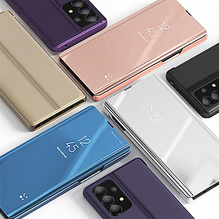 For Samsung Galaxy A13 4G Smart View Window Flip Cover PU Leather Electroplate Stand Mirror Bookstyle Case - Purple