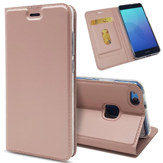 Auto-absorbed Magnetic Leather Stand Flip Cover for Huawei P10 Lite - Rose Gold