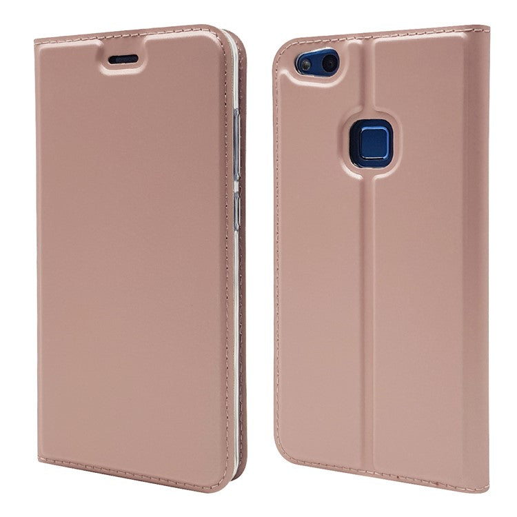 Auto-absorbed Magnetic Leather Stand Flip Cover for Huawei P10 Lite - Rose Gold