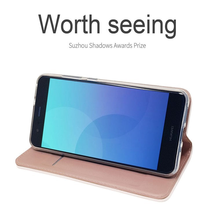 Auto-absorbed Magnetic Leather Stand Flip Cover for Huawei P10 Lite - Rose Gold