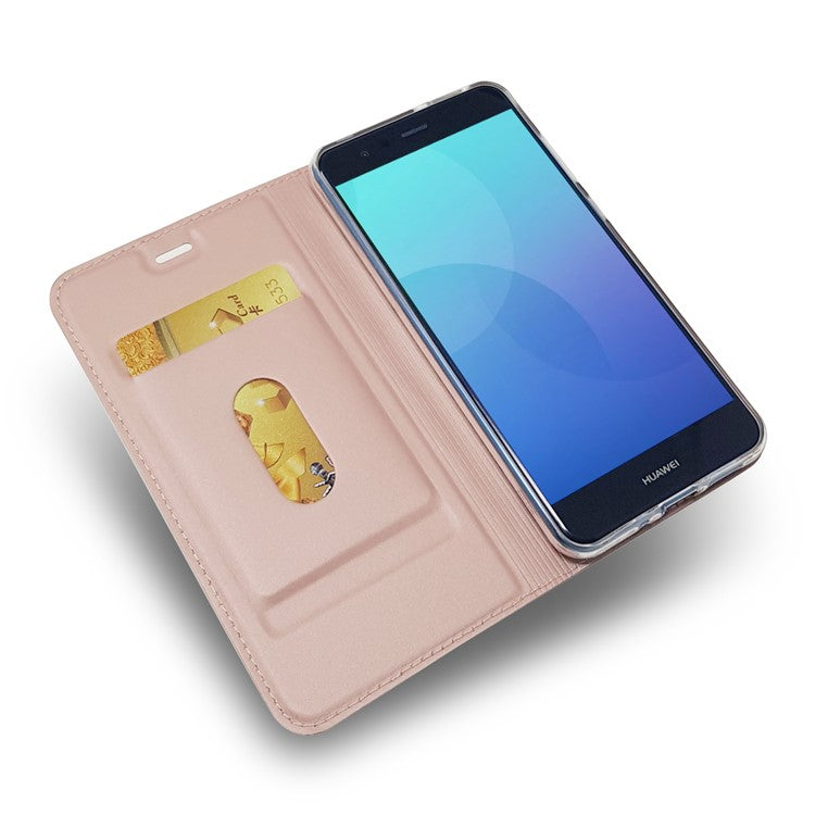 Auto-absorbed Magnetic Leather Stand Flip Cover for Huawei P10 Lite - Rose Gold