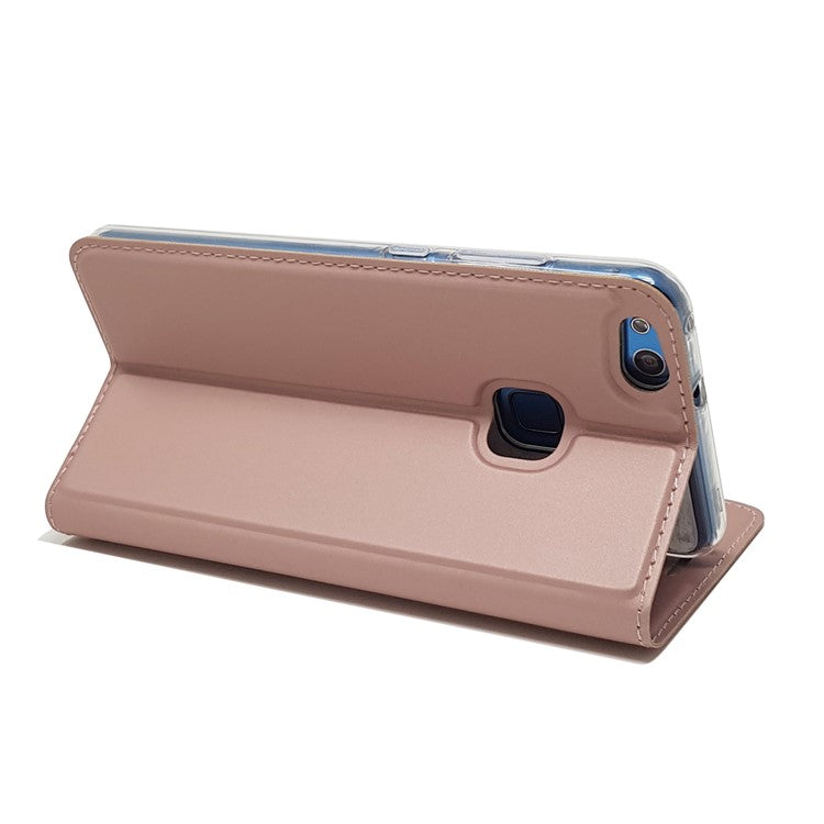 Auto-absorbed Magnetic Leather Stand Flip Cover for Huawei P10 Lite - Rose Gold