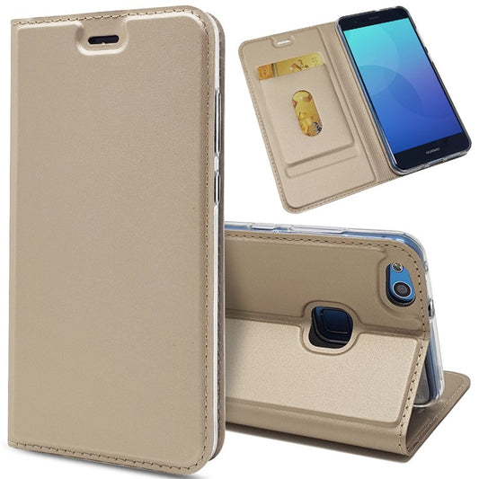 Auto-absorbed Magnetic Leather Stand Flip Shell for Huawei P10 Lite - Gold