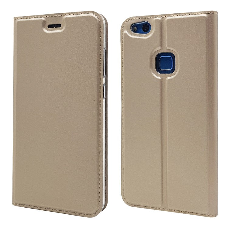 Auto-absorbed Magnetic Leather Stand Flip Shell for Huawei P10 Lite - Gold