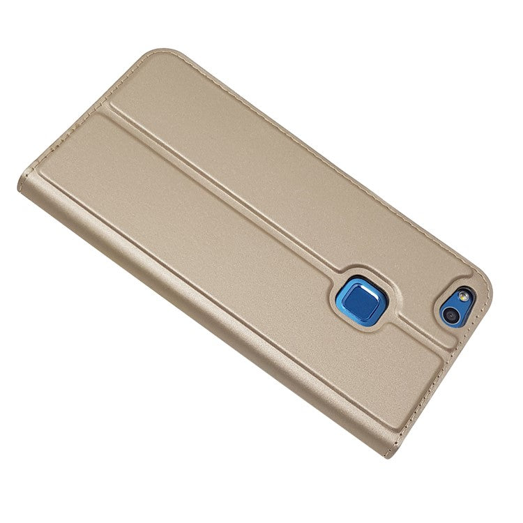 Auto-absorbed Magnetic Leather Stand Flip Shell for Huawei P10 Lite - Gold