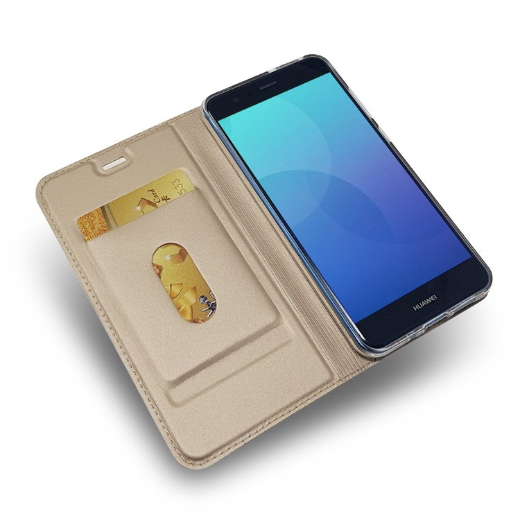 Auto-absorbed Magnetic Leather Stand Flip Shell for Huawei P10 Lite - Gold
