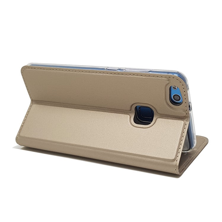 Auto-absorbed Magnetic Leather Stand Flip Shell for Huawei P10 Lite - Gold
