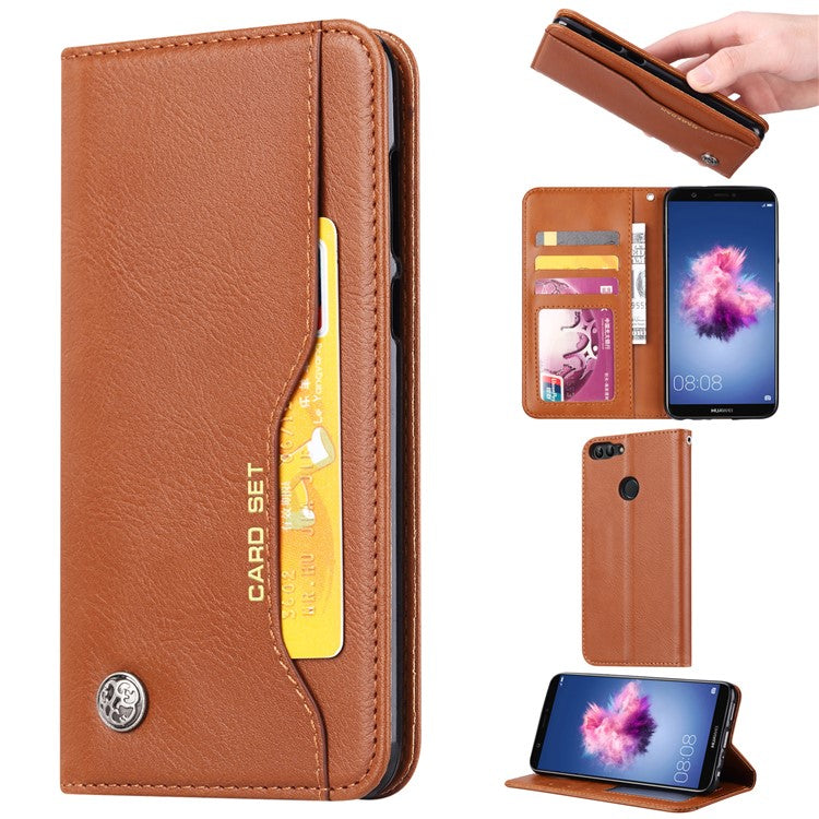 PU Leather Wallet Stand Accessory Case for Huawei P Smart / Enjoy 7S - Brown
