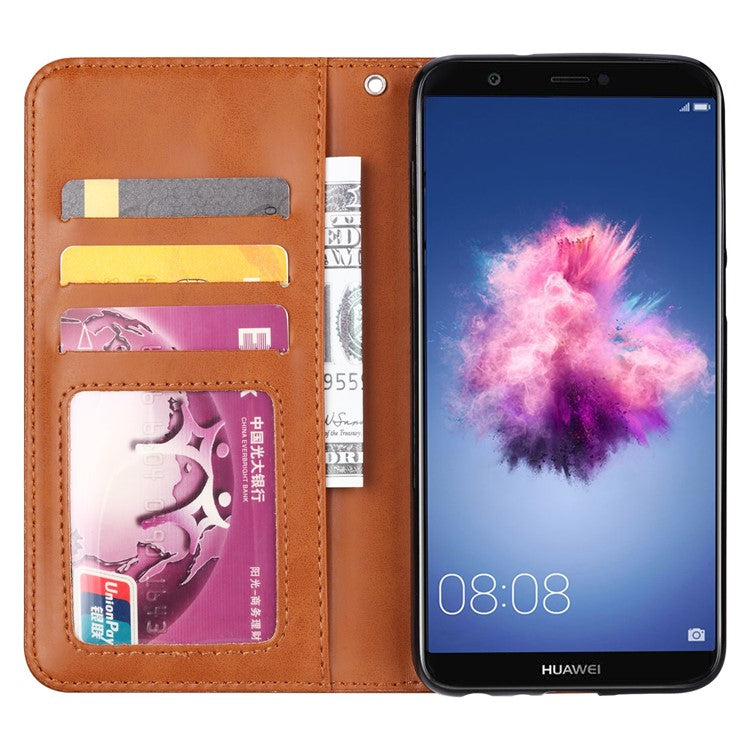 PU Leather Wallet Stand Accessory Case for Huawei P Smart / Enjoy 7S - Brown