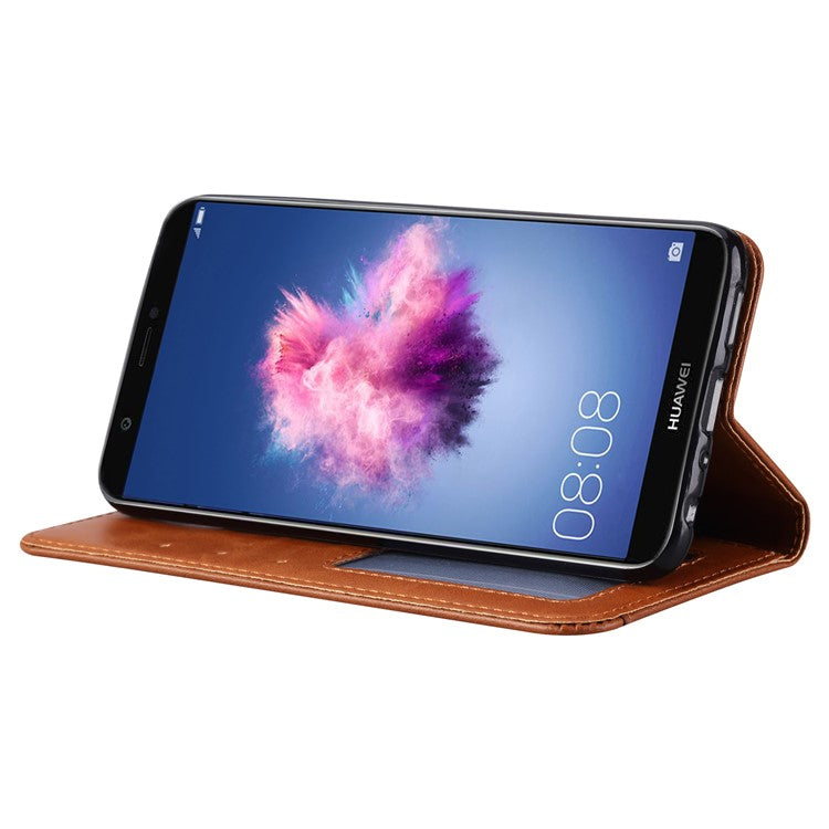 PU Leather Wallet Stand Accessory Case for Huawei P Smart / Enjoy 7S - Brown
