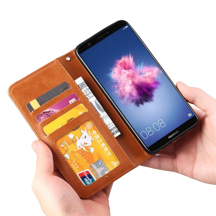 PU Leather Wallet Stand Accessory Case for Huawei P Smart / Enjoy 7S - Brown