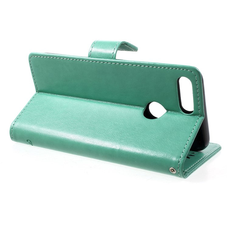 Imprint Butterfly Flower Wallet Stand Leather Mobile Case for Huawei P Smart / Enjoy 7S - Green