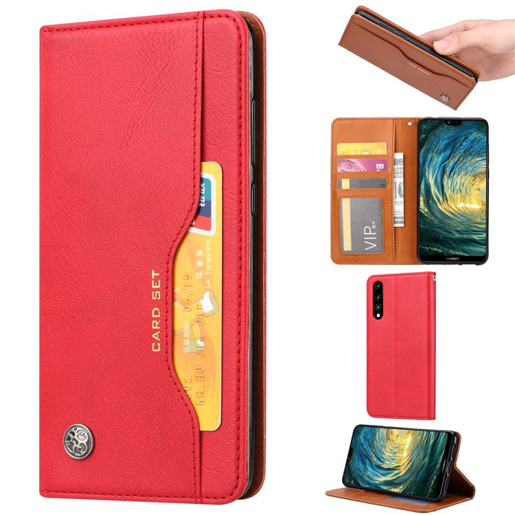 Auto-absorbed Leather Wallet Cell Phone Cover for Huawei P20 Pro - Red