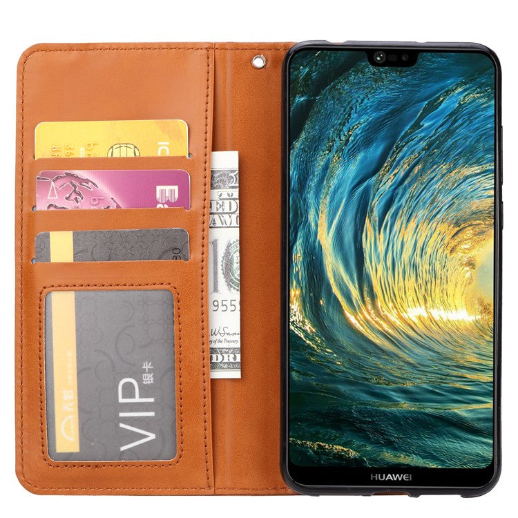 Auto-absorbed Leather Wallet Phone Mobile Shell for Huawei P20 Pro - Brown