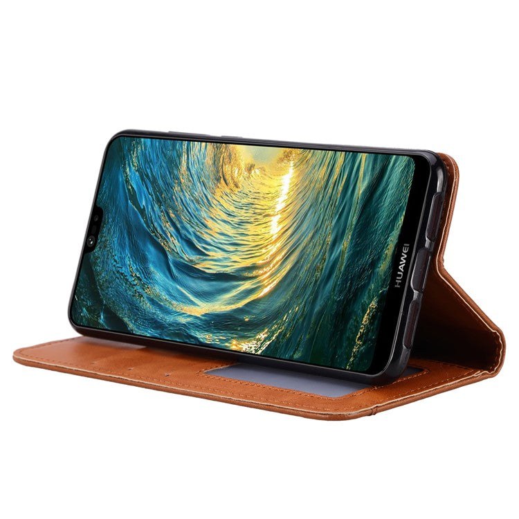 Auto-absorbed Leather Wallet Phone Mobile Shell for Huawei P20 Pro - Brown