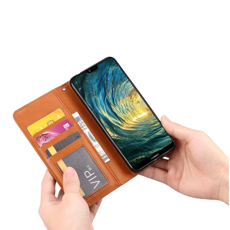 Auto-absorbed Leather Wallet Phone Mobile Shell for Huawei P20 Pro - Brown